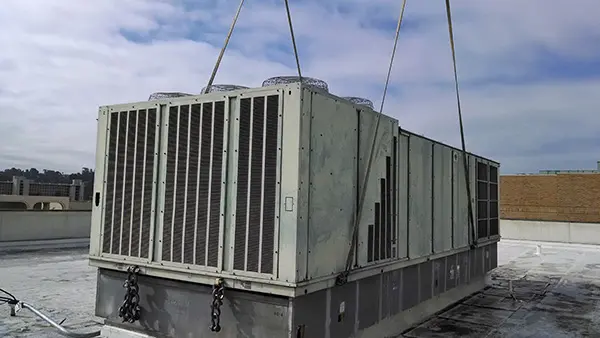 Close-up view of an HVAC unit, showing its exterior design and components.